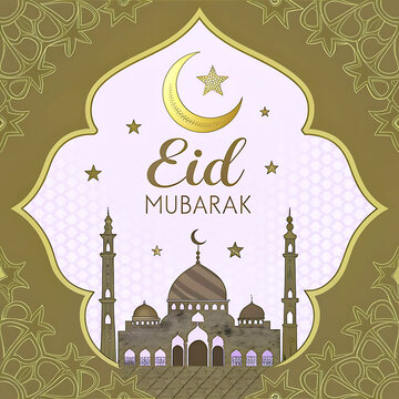 Eid mubarak greeting card background design. Origami Design Paper Craft Happy Eid Mubarak Ramadan Background.