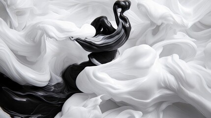 Poster - Abstract Black and White Swirls with Fluid Paint Visuals