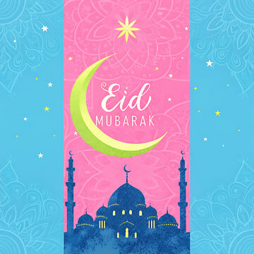 Eid mubarak greeting card background design. Origami Design Paper Craft Happy Eid Mubarak Ramadan Background.