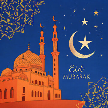 Eid mubarak greeting card background design. Origami Design Paper Craft Happy Eid Mubarak Ramadan Background.