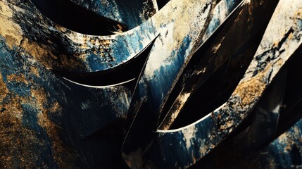 Poster - Abstract Blue and Gold Textured Surface with Curved Design