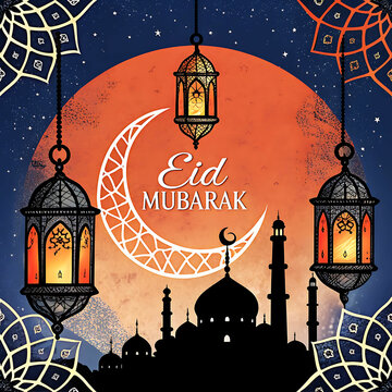 Eid mubarak greeting card background design. Origami Design Paper Craft Happy Eid Mubarak Ramadan Background.