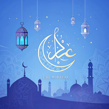 Eid mubarak greeting card background design. Origami Design Paper Craft Happy Eid Mubarak Ramadan Background.