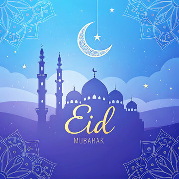 Eid mubarak greeting card background design. Origami Design Paper Craft Happy Eid Mubarak Ramadan Background.