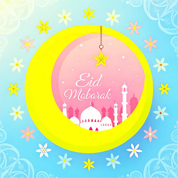 Eid mubarak greeting card background design. Origami Design Paper Craft Happy Eid Mubarak Ramadan Background.