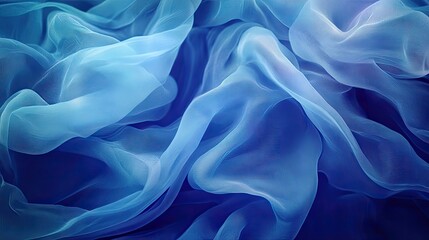 Poster - Ethereal Blue Fabric Background with Delicate Flowing Waves and Texture