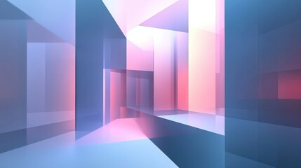 Poster - Abstract Geometric Landscape with Soft Pastel Colors and Light Effects