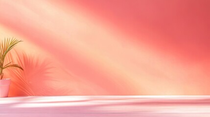 Poster - Soft Pink Wall with Subtle Light and Minimalist Plant Accent