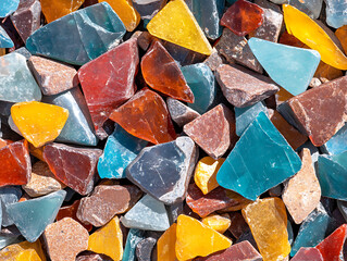 Poster - A vibrant collection of colorful gemstones in various shapes and sizes, showcasing natural beauty and diversity
