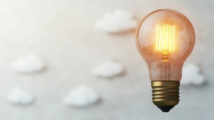 Wall Mural - glowing light bulb against a cloudy sky, symbolizing new ideas and innovation.