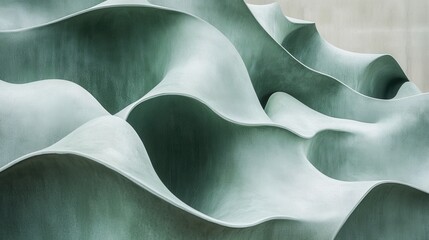 Poster - Abstract Green Wave Sculpture with Soft Organic Lines and Curves