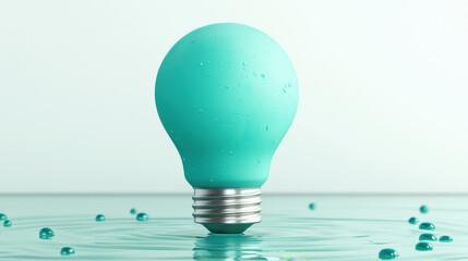 Wall Mural - 3d globe light bulb in soft cobalt blue and emerald green tones, surrounded by subtle water droplet 