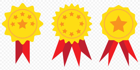 Poster - Medal badge for certificate, or diploma in flat design. Award icon in the form of a medal. Icon for the award, icon symbol with ribbon. Medal certification or approval. Vector illustration. EPS 10. 
