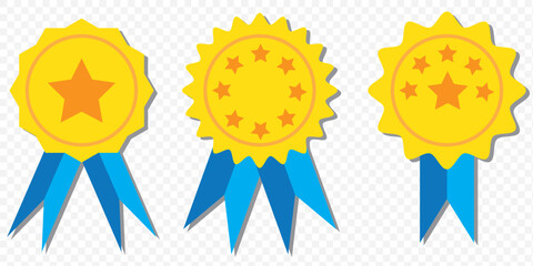 Poster - Medal badge for certificate, or diploma in flat design. Award icon in the form of a medal. Icon for the award, icon symbol with ribbon. Medal certification or approval. Vector illustration. EPS 10. 
