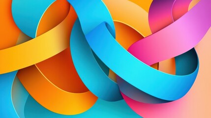 Poster - Colorful Abstract Ribbon Design With Bright Orange Blue Pink Swirls