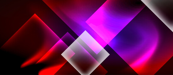 Poster - Glass squares with neon shiny light abstract background