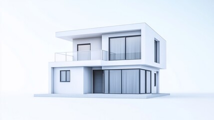 Poster - Modern minimalist two-story house with glass windows on a light background minimal design