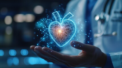 Poster - Double Exposure of Doctor's Hand with Digital Heart Illustration
