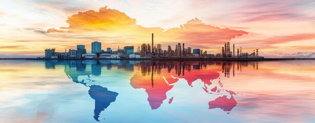 Aufkleber - Abstract Double Exposure of Oil Spill and Colorful City Skyline