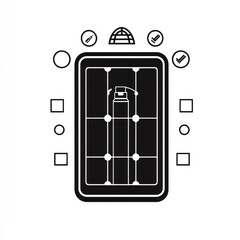 Fototapete - Solar battery black vector line icon, sleek and simple design representing energy storage devices for capturing solar energy on a white background.