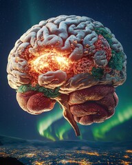 Poster - Double Exposure Concept of Brain with Elements of Viral Infection