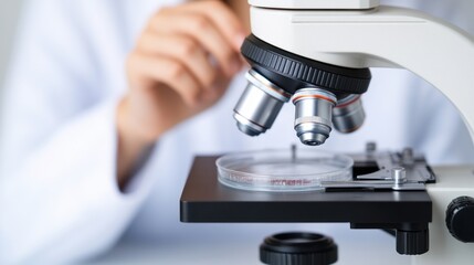 Poster - Laboratory Female Scientist Examining Samples Under Microscope