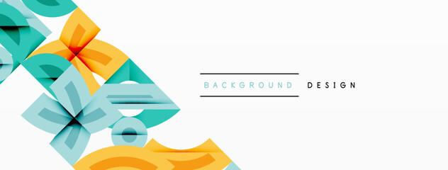 Aufkleber - Abstract geometric background with shapes, featuring circular and rounded elements. Bold contrast, smooth gradients, dynamic composition, futuristic style