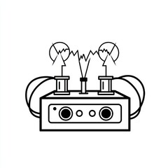 Poster - Static electricity generator black vector line icon, sleek representation of devices used to create static charges for scientific and educational purposes on a white background.