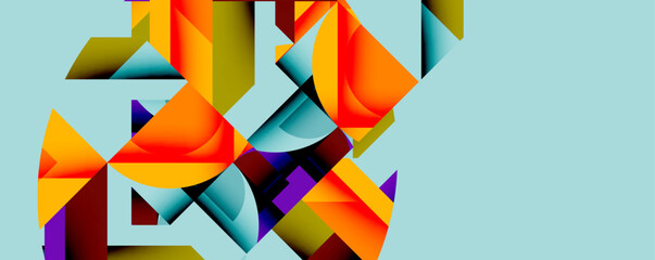 Leinwandbilder - Abstract geometric composition with interlocking circular and angular shapes, featuring smooth gradients and sharp contrasts on a white background