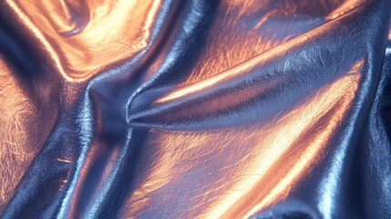 Poster - Shimmering Metallic Fabric in Blue and Copper Tones Close-Up