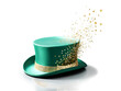 © pinan - A shimmering green top hat sprinkled with gold glitter, resting on a white surface.