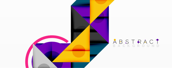 Leinwandbilder - Abstract geometric composition with intersecting triangles, circles, and gradients, creating a dynamic layered pattern with depth and contrast