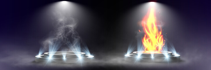 Aufkleber - Illuminated podium with spotlights and smoke dark background for award, event, or presentation.	
