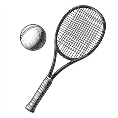 Poster - Modern 3D icon for tennis racket and ball, clean lines for clarity and simplicity, set against a white background.