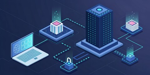 Aufkleber - Digital illustration of networked technology and security systems.