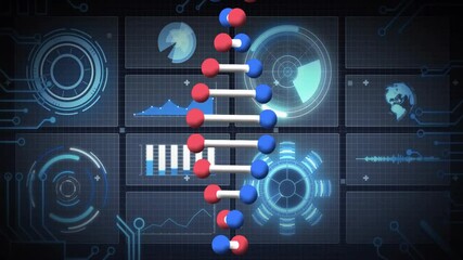 Poster - dna strand and binary coding, processing scientific data in animation