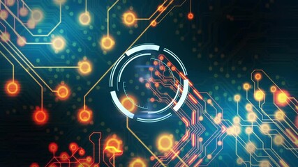 Poster - Animation of futuristic digital circuit board with glowing connections and interface