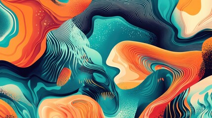 Poster - Vibrant Abstract Swirls in Shades of Orange, Blue, and Green