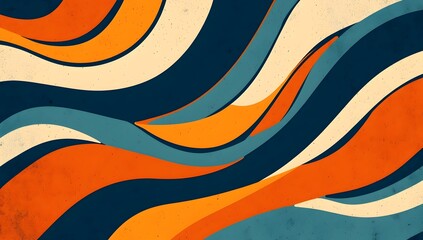 Wall Mural - Retro Wave Art: Abstract art piece showcasing retro wave pattern in shades of orange, blue, and cream, evoking a sense of nostalgia and visual movement.