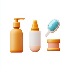 Poster - Clean and clear design for a wellness kit 3D glyph icon, representing beauty essentials, white backdrop.