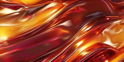 Fototapete - Dark, gold glossy curve wave flow surface ripple liquid smooth fluid black close up, orange shiny abstract.