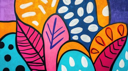 Poster - Vibrant Colorful Abstract Leaf Patterns on a Textured Background