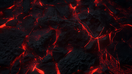 Poster - Fiery lava texture with vibrant red glowing cracks in abstract chaos