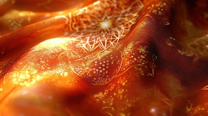 Aufkleber - Vibrant Orange Fabric with Intricate Patterns and Textures