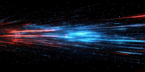 Fototapete - Colorful light trails create an illusion of speed and motion in a dark starry background