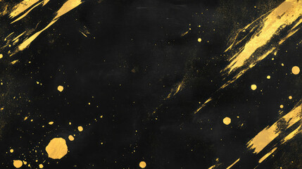 Poster - Abstract grunge texture with gold splatter on black background for creative design