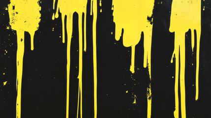 Poster - Vibrant grunge texture with dripping yellow paint on dark background for artistic design