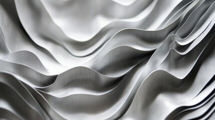 Poster - Abstract Silver Wave Textures in Soft Light with Smooth Curves