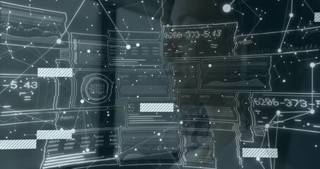 Poster - Digital interface with data charts and graphs over network connections animation