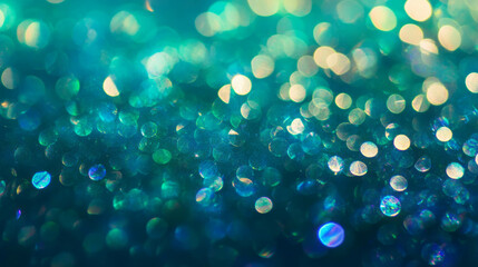 Poster - Shimmering abstract texture with bokeh lights in turquoise hues for design and decoration